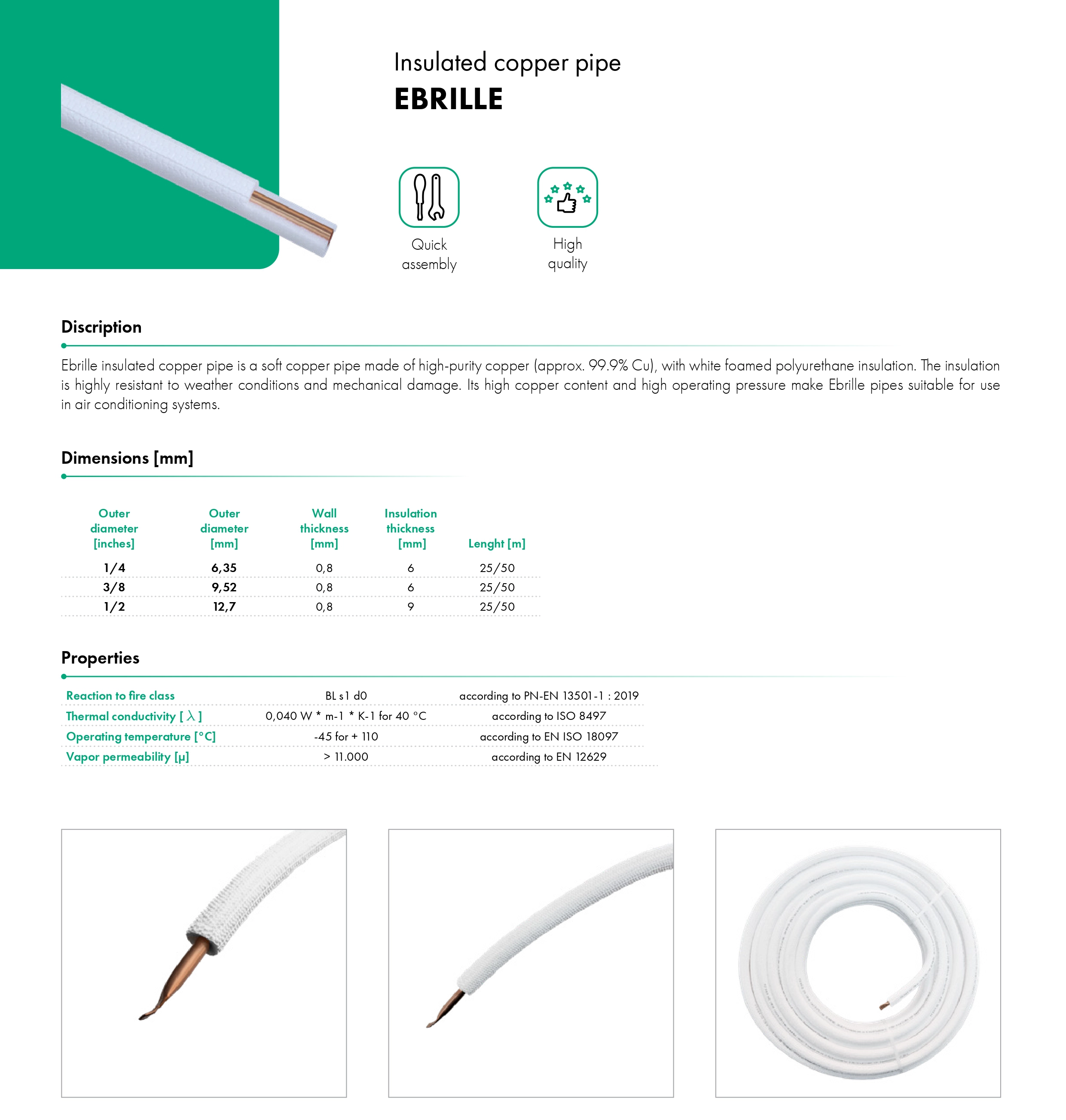 Catalogue card Insulated copper pipe EBRILLE